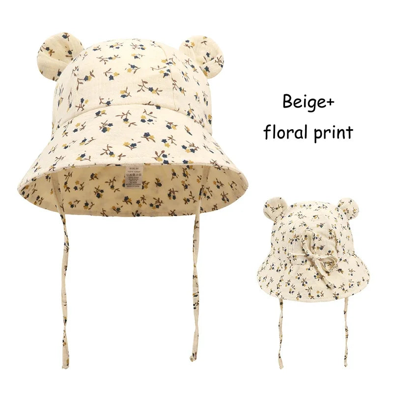 Muslin Baby Sun Hat Cartoon Print Kids Cap for Girls Boys 100% Cotton Toddler Summer Hats Children Panama Baby Cap 1-3Y