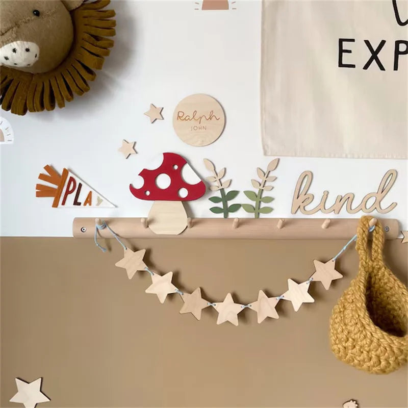 Ins Nordic Wooden Stars Garlands Wall Hanging Ornaments Home Room Pull Flag Children's Room Decoration Party Bunting Banner
