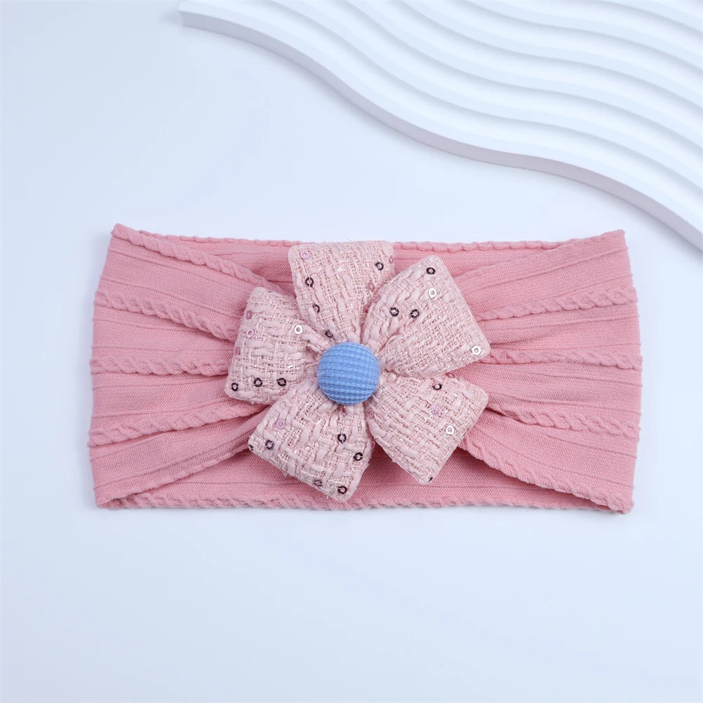 2026 New Arrival Baby Girl Flower Headband Soft Nylon Elastic Turban Sequin Tweed Bow Newborn Hairbands Toddler Hair Accessories