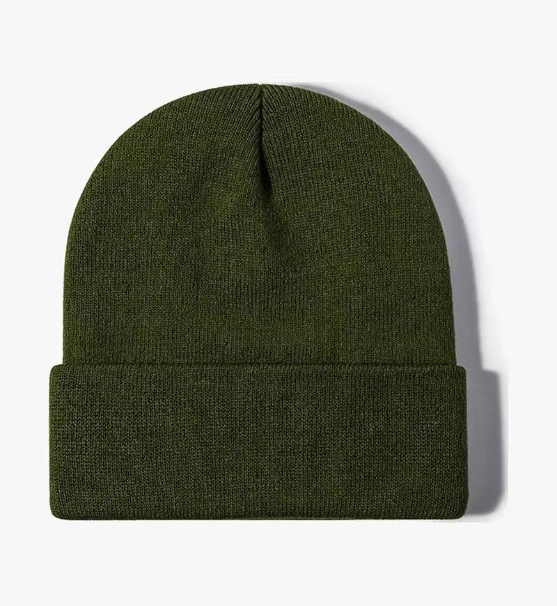 Knitted Hat For Men And Women Warm Beanie Model M01 Solid Color Rolled Edge