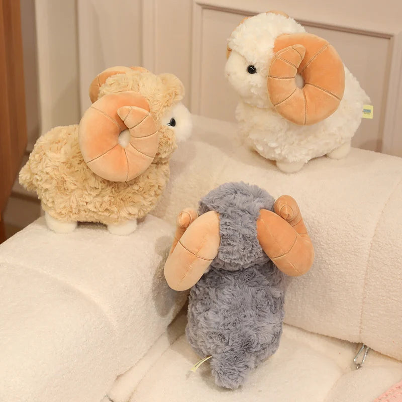 New Gentle Lovely Sheep Plush Toys Soft Fluffy Big Horns Sheep Doll Warm Cozy Hugging Appease Animal Doll Birthday Gift To Girls