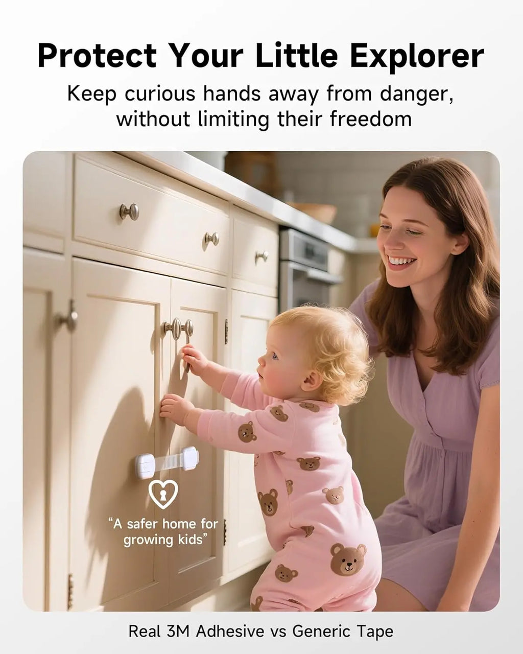 Child Protection and Baby Protection Cabinet Lock, Non Perforated, Used for Drawers, Refrigerators, Dishwashers, Cabinets, Ovens