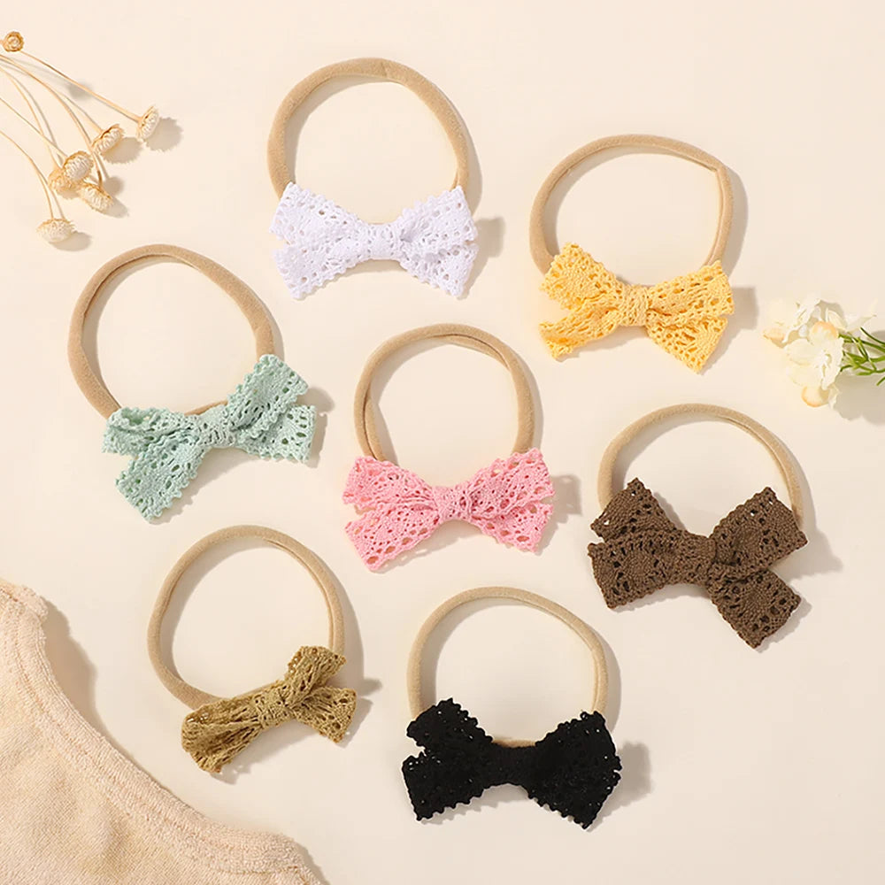 8Pcs Baby Elastic Nylon Hair Band Lace Cheer Bows Headband for Girls Casual Headdress Boutique Baby Headwear