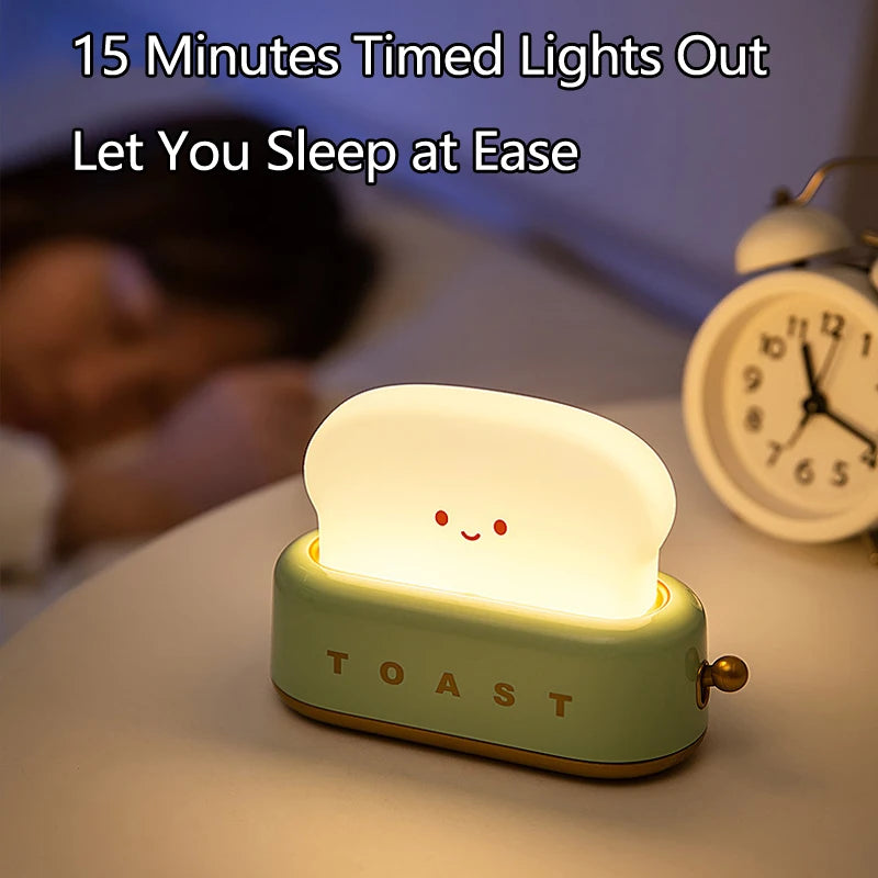 Rechargeable Cute Toaster Night Light - Toast Shape Bedside Lamp with Smile Face,Dimmable Desk Decor,Bedroom,Living Room,Gift