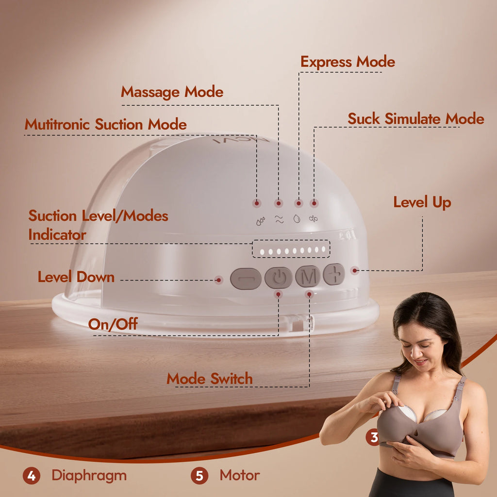 NCVI Wearable Breast Pump,Electric Hands Free Breast Pump with 4 Modes & 9 Levels,21/24mm Flange, Painless Low Noise