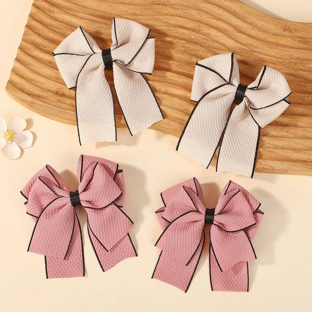 2Pcs/set Elegant Solid Ribbon Bowknot Pearl Hair Clips for Women Girls Korean Handmade Bows Hairpin Headwear Hair Accessories