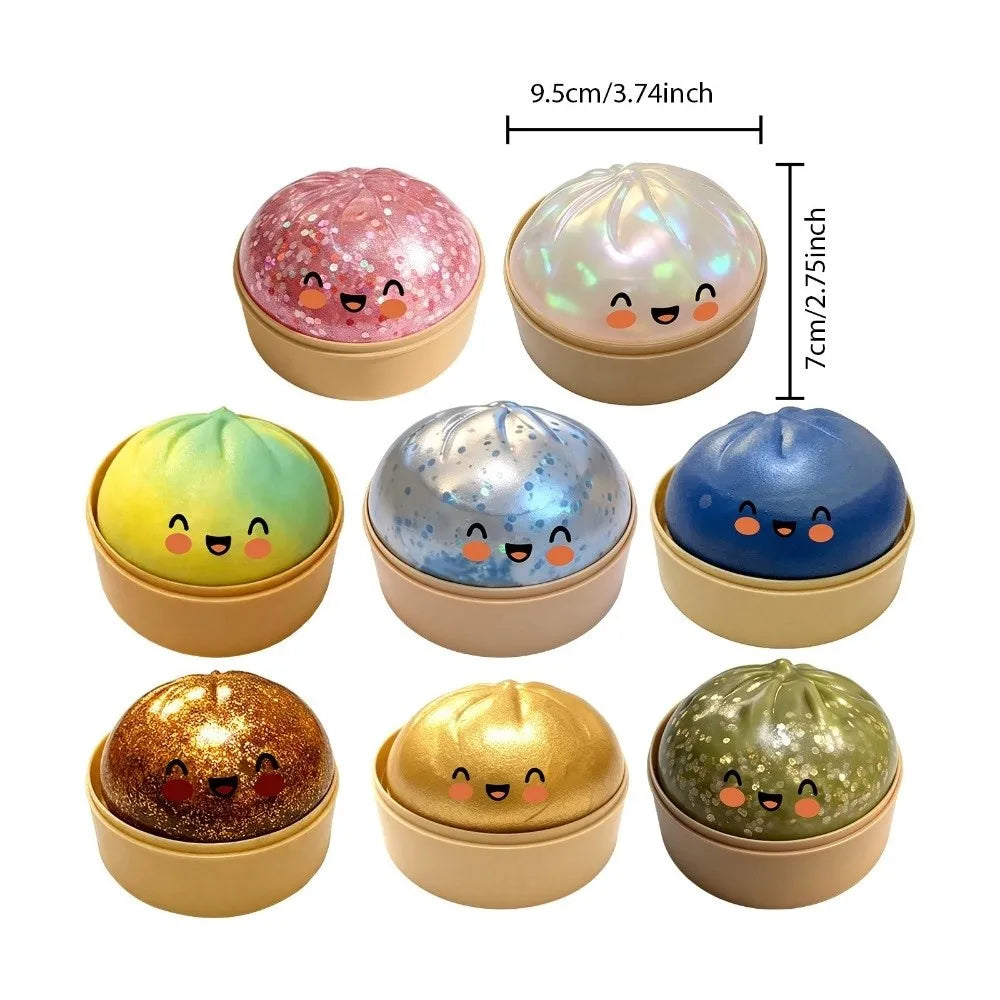 Glitter Dumplings Squishy Toy Soft with Steamer Squishy Toy Slow Resilience Fidget Stress Relief Sensory Ball