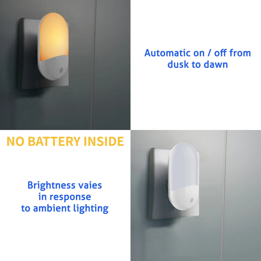 Melery LED Sensor Light EU Plug Night Warm White Nightlight Dusk/Dawn for Children Home Bedroom Bathroom Kitchen Hallway Stairs