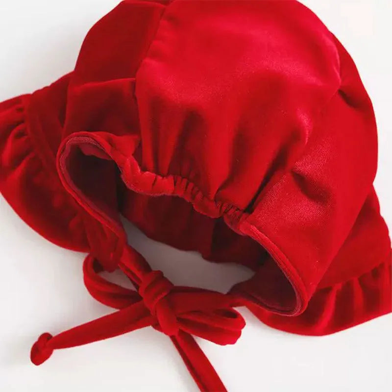 Rich Red Velvet Baby Palace Dress Hat - Festive for Christmas/New Year/Baptism, Princess-style Elegant for Toddlers.