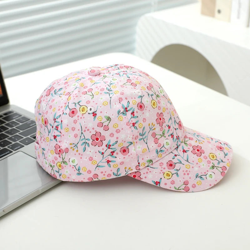 Baby Girls Baseball Summer School Cartoon Flowers Children Outdoor Kids Caps for 2-8Years Adjustable Sports Hats Cotton