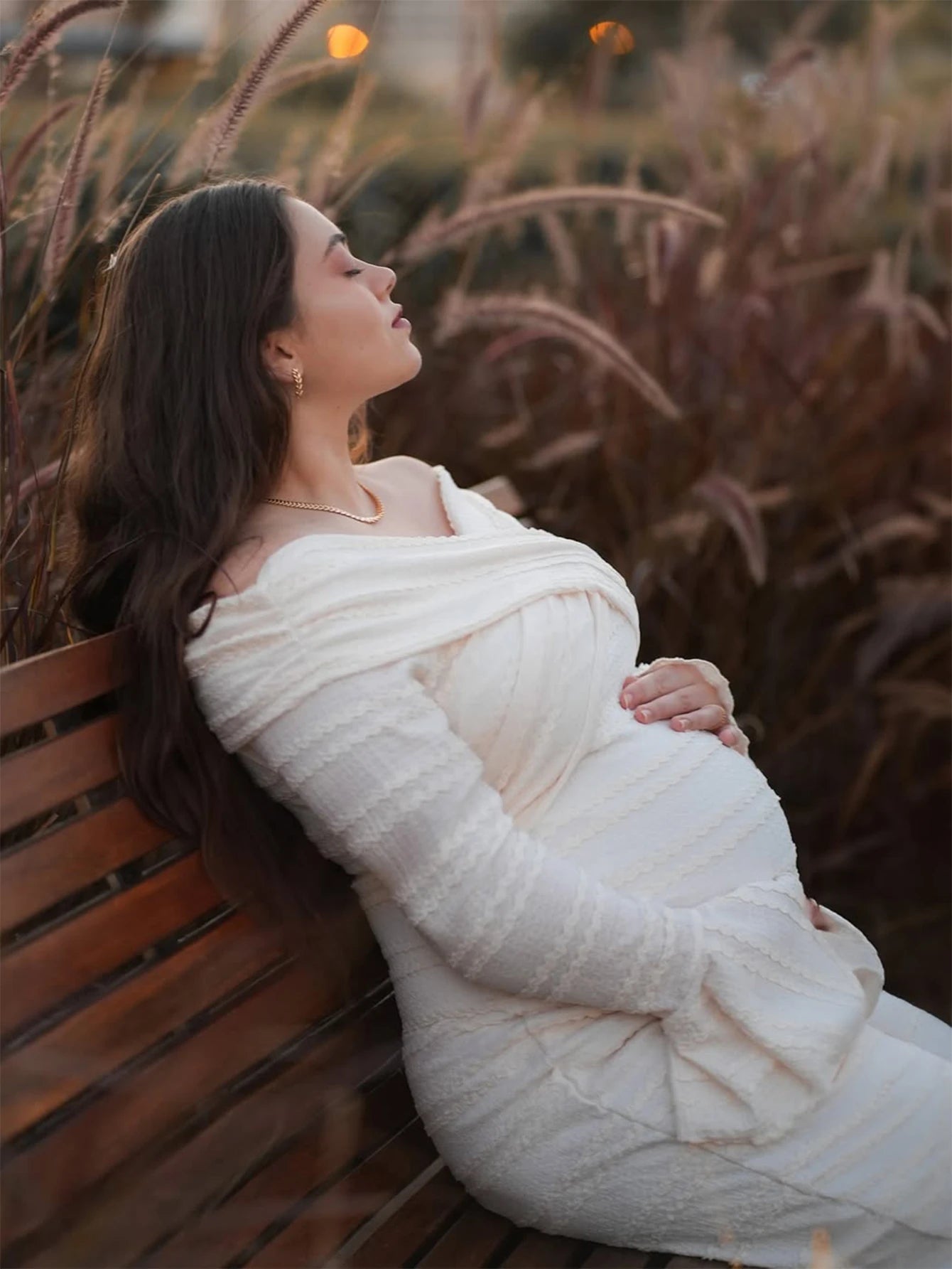Maternity Fishtail Long Sleeves Criss Cross Neck Fall Dress Fashion Bodycon Pregnant Women Gown for Baby Shower Photoshoot