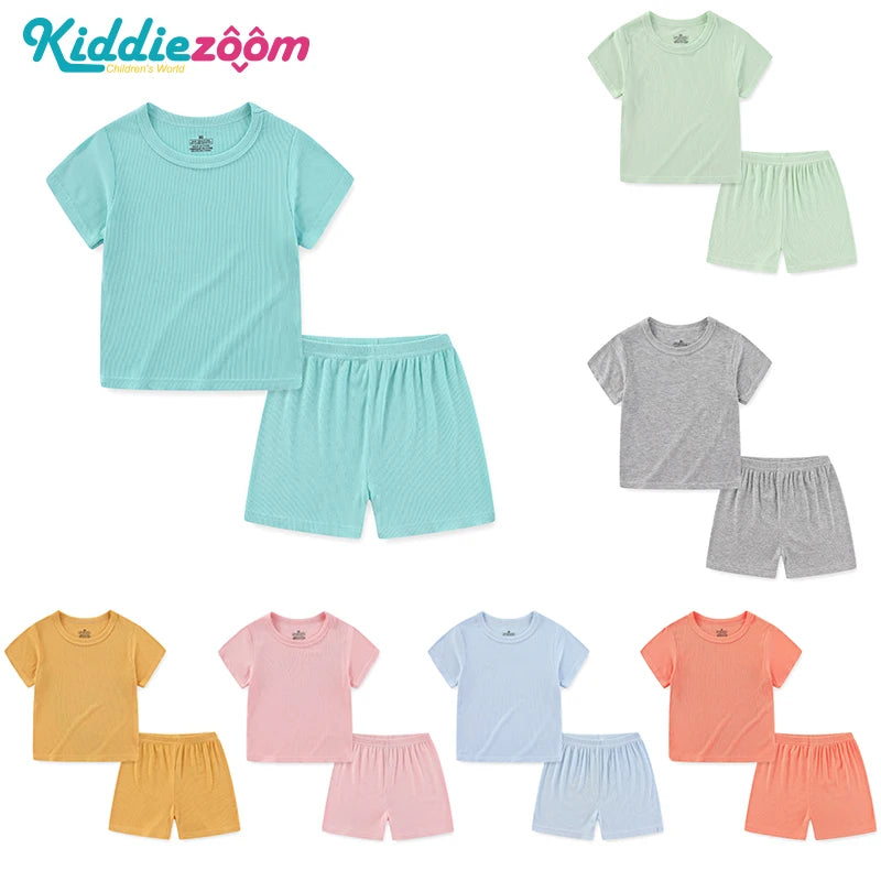 2 PCS/Lot Short Sleeve Baby Unisex Clothing Set Solid Color Newborn Boy Girl Top+Pants Suits 0-24M Infant Clothes