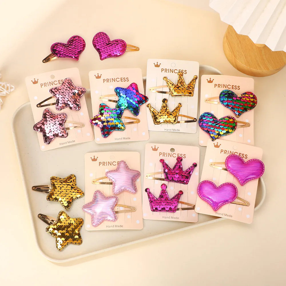 2Pcs Princess Sequin Star Heart  Hairpins Scale Cute for Girls Children Headwear Hairgrip Hair Clips Barrettes Hair Accessories