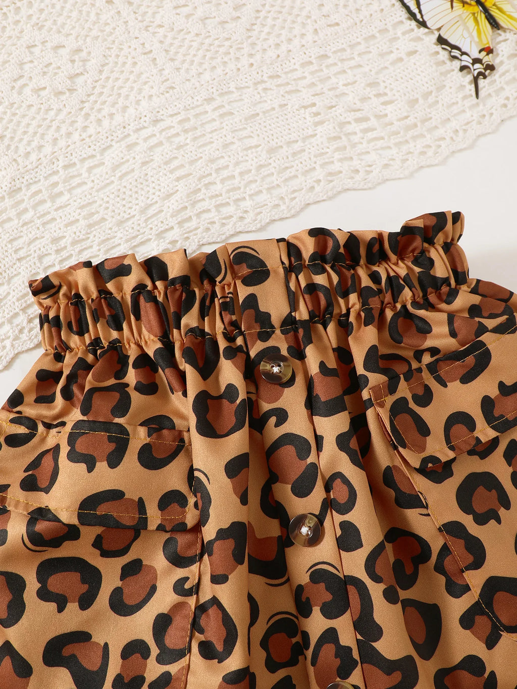 Summer 0-4 Years Old  Infant  Baby  Girls  Little Girl  Print  Top  And  Leopard  Print  Skirt  Casual  2-Piece  Set