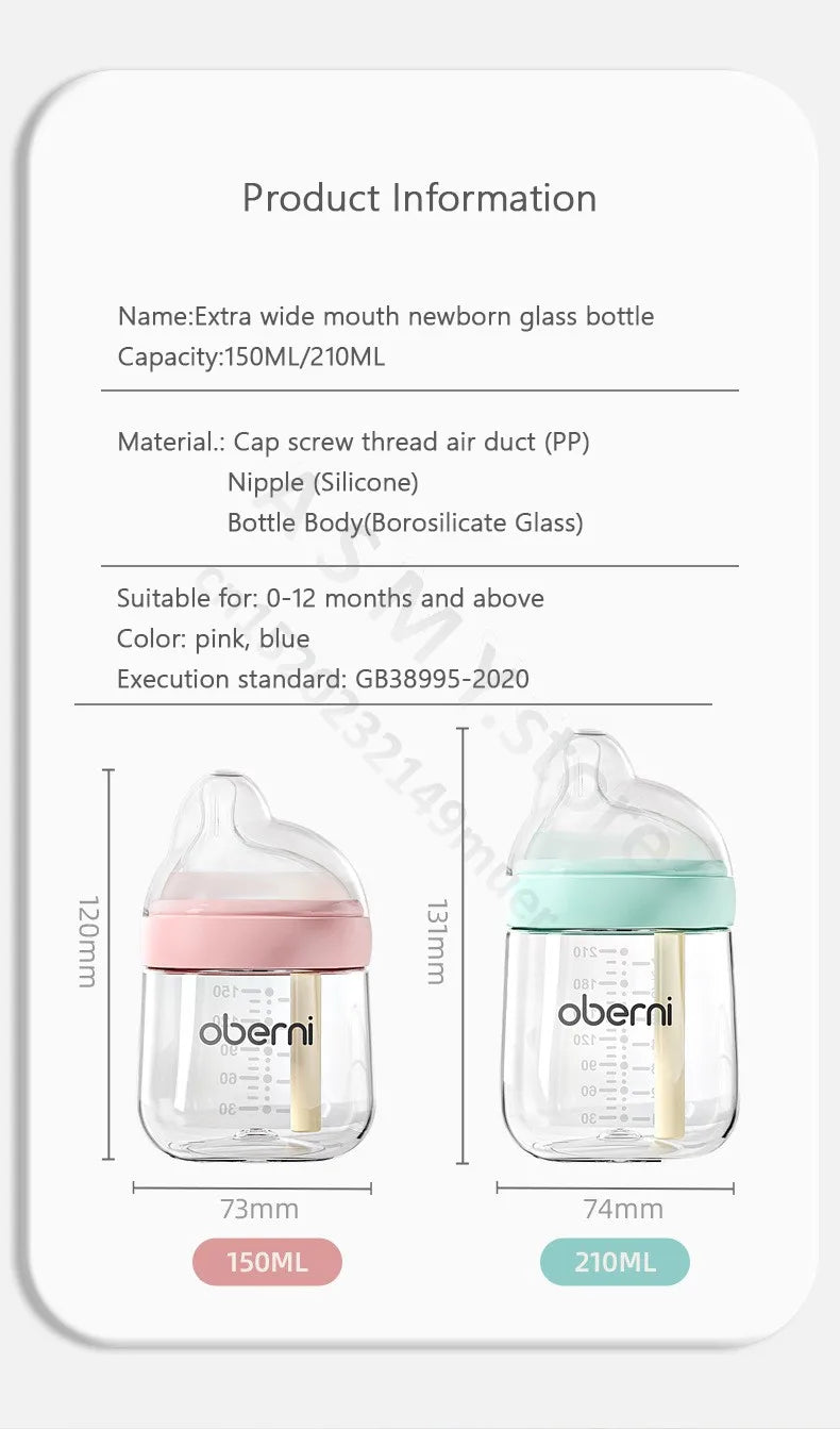 Anti-flatulence newborn glass bottle / wide mouth eccentric nipple anti-breastfeeding bottle / 150ML210ML glass bottle