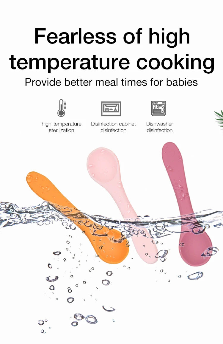 Soft Silicone Baby Feeding Spoon BPA Free Newborn Infant Weaning Spoon Heat Resistant Chewable Training  Daily Feeding Tableware