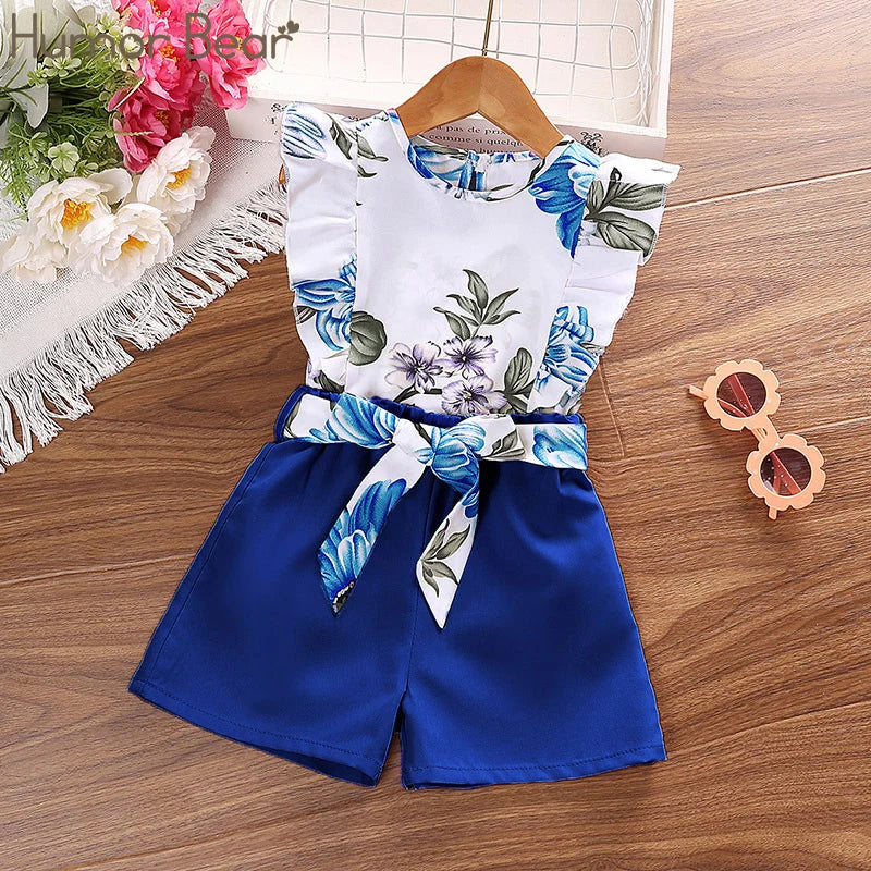 Humor Bear Girls European and American Style Sleeveless Random Printed Top and Shorts Set Vestidos Casual Outfit 4-7Y