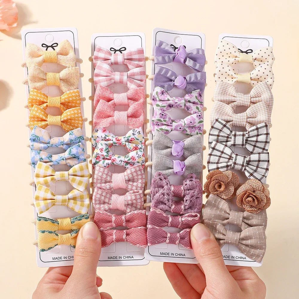 10Pcs Girls Fresh Bowknot Head Rope Sweet Printing Double Ponytail Hair Ties Bands Head Scrunchies Without Cardboard
