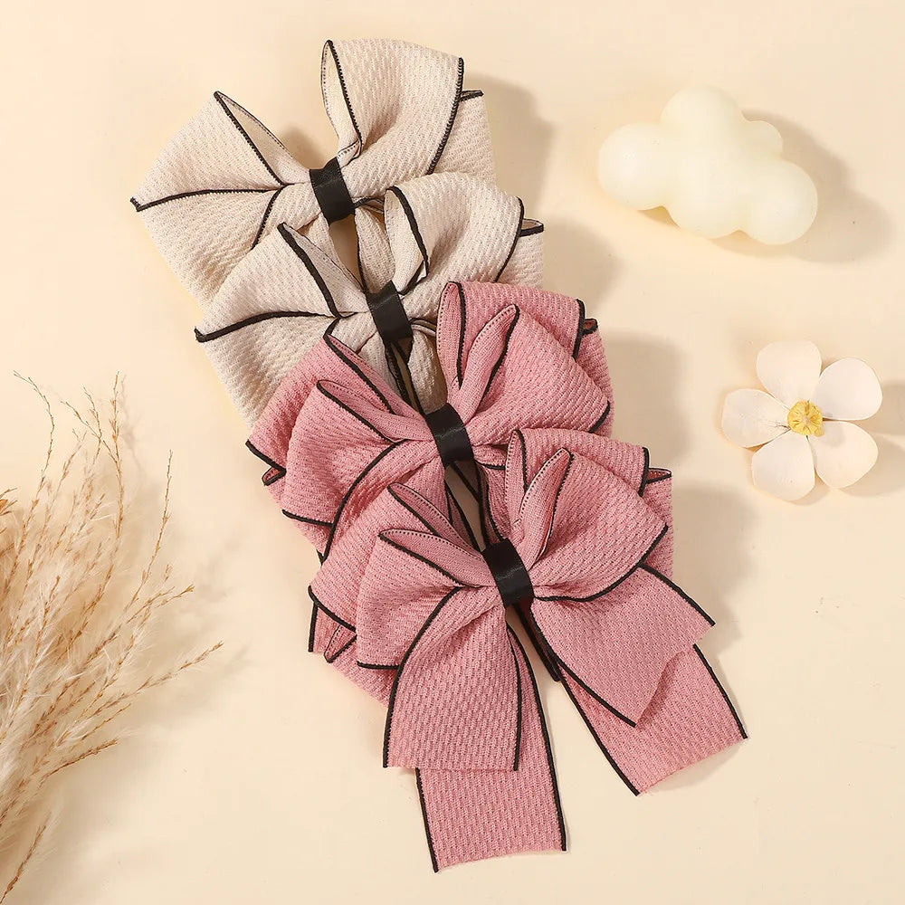 2Pcs/set Elegant Solid Ribbon Bowknot Pearl Hair Clips for Women Girls Korean Handmade Bows Hairpin Headwear Hair Accessories