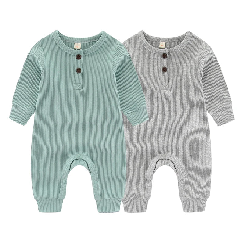 2-Piece Unisex Long Sleeve Baby Rompers Cotton Soft Infants Outfit Set For Everyday Wear