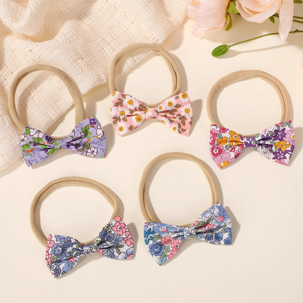 6Pcs random color printing flower hair band for baby girls elastic headband lovely 0-3Y infant headdress