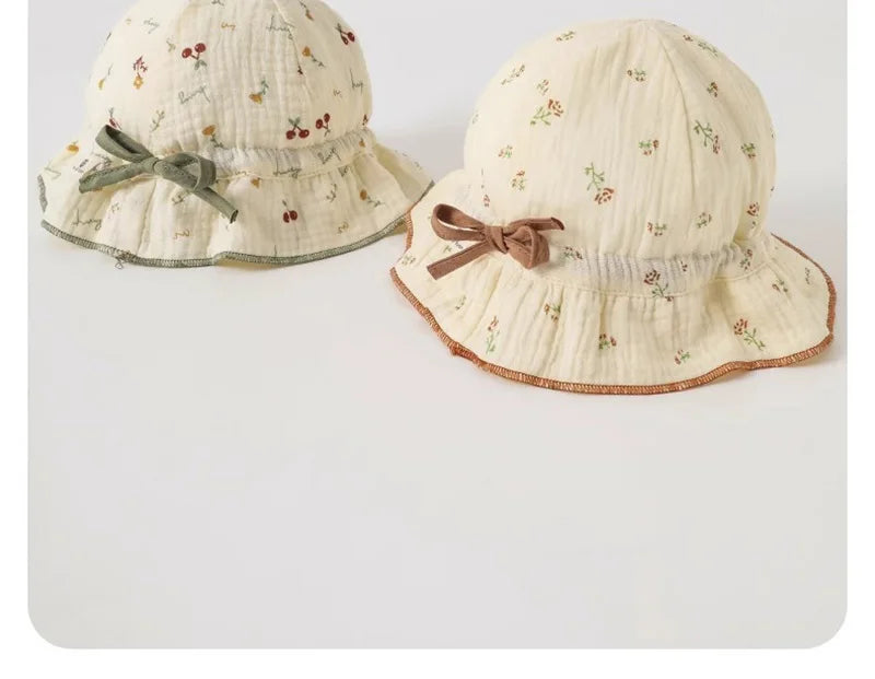 Spring Baby Girls Hat Floral Cotton Infant Fisherman Hats Outdoor Travel Sun Protection Princess Sweet Accessories 3-24M
