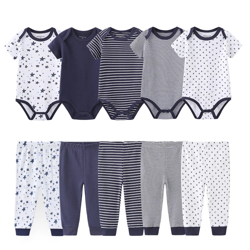 Simple Baby 10-Pack Cotton Soft Newborn Bodysuits and Pants Clothing Set for Boys and Girls