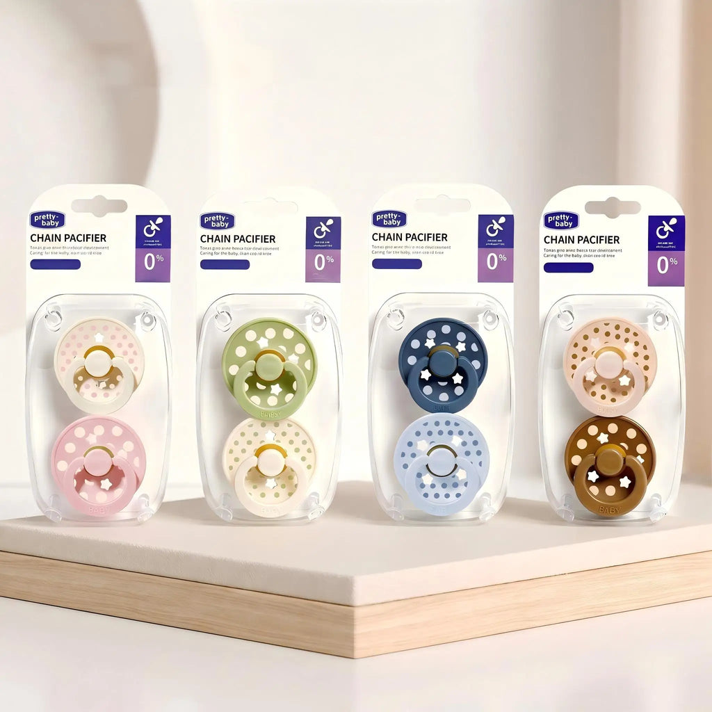 New 2pcs/pack Polka Dot Round Baby Pacifier, Star Soother Dummy with Cherry-round Nipple, New Parents Gift