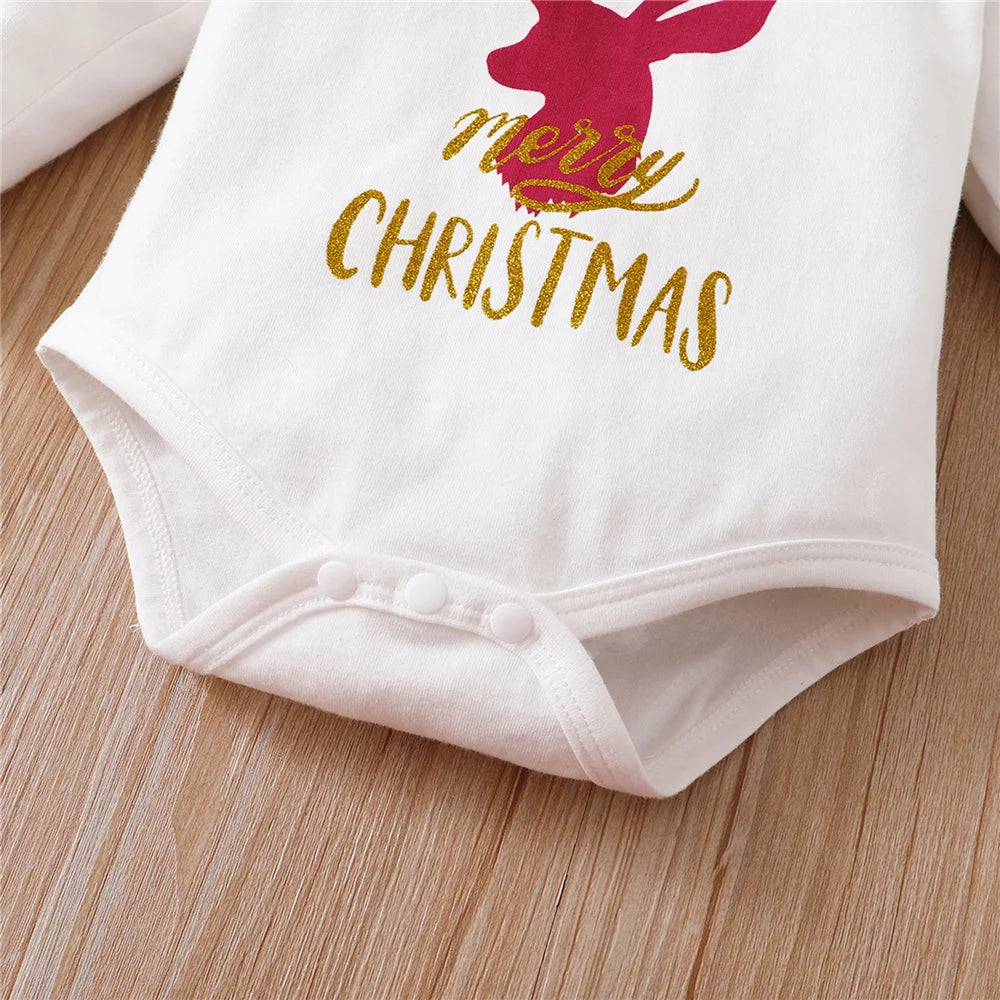 Newborn Baby Girl Christmas Set Reindeer Long sleeved Top Ruffled Shoulder Strap Skirt+Headband 3pcs 0-18 Months Baby Autumn Set