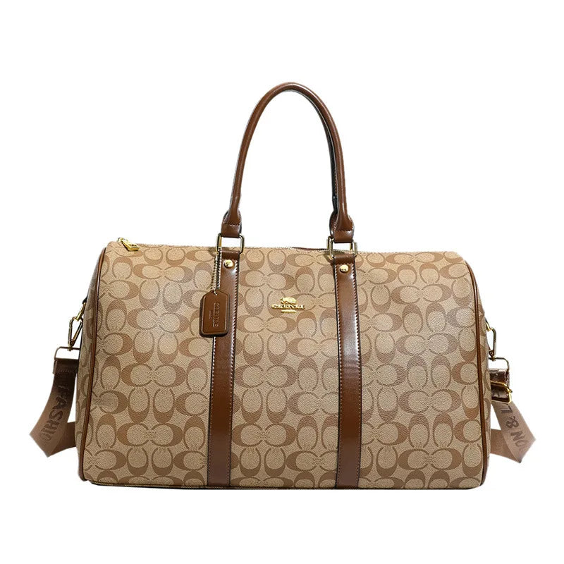 Classic Vintage Monogram Travel Duffle Bag, Trendy Versatile Overnight Weekender Bag with Top Handles & Adjustable Strap