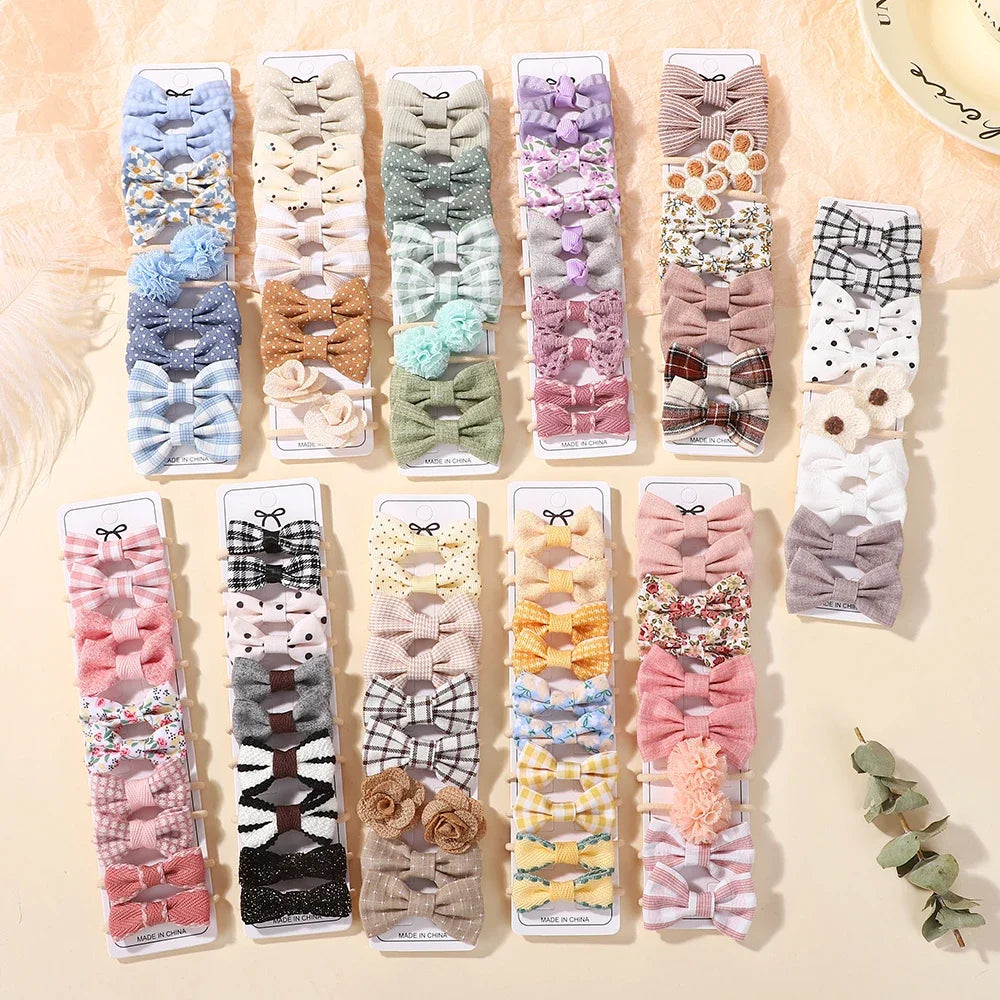 10Pcs Girls Fresh Bowknot Head Rope Sweet Printing Double Ponytail Hair Ties Bands Head Scrunchies Without Cardboard