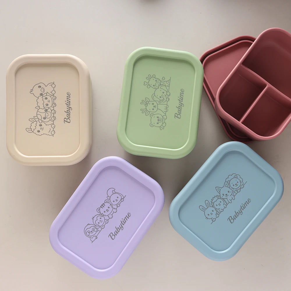 750ml Custom Name Animal Bento Box | Adorable 3-Section Silicone Lunch Box for Boys & Girls | Eco-Friendly & Leak-Proof