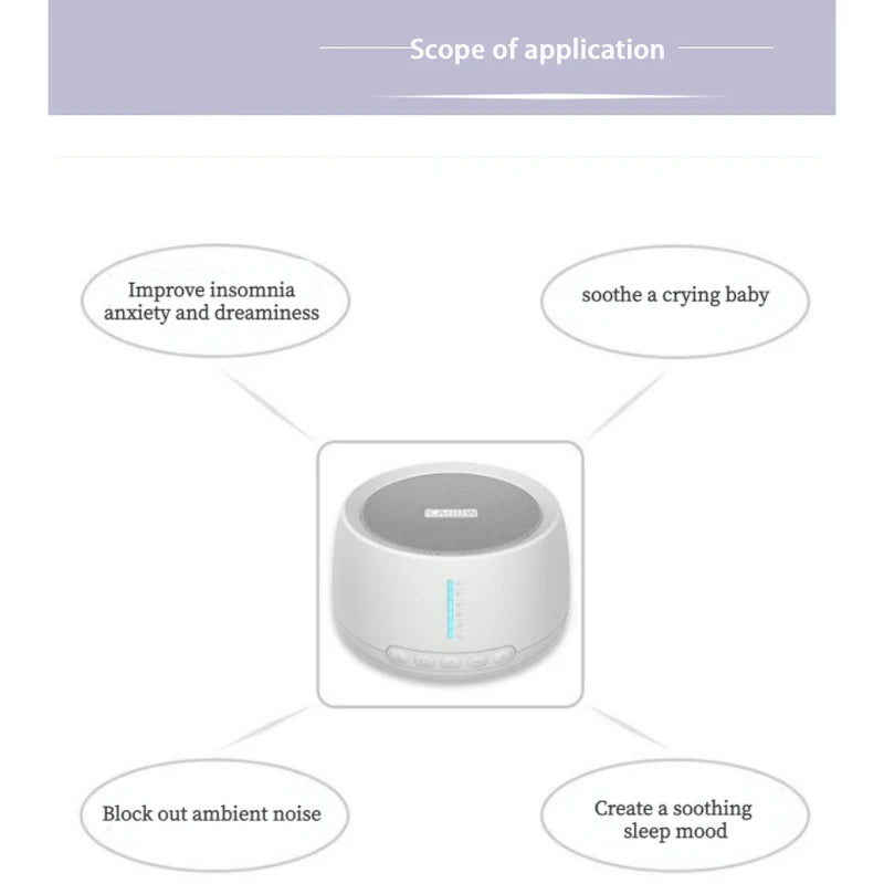 Household Portable Adult Baby Smart White Noise Sleep Machine with 30 Sounds and 36 Levels for Sleep Therapy
