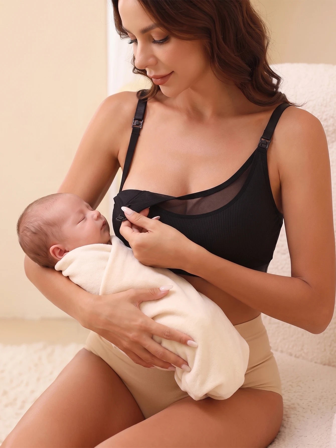 Maternity Nursing Bra Wire Free Ribbed Mesh One Hand Quick Clip Breastfeeding Bra Support Fit Breast Pumps Pregnancy Underwear