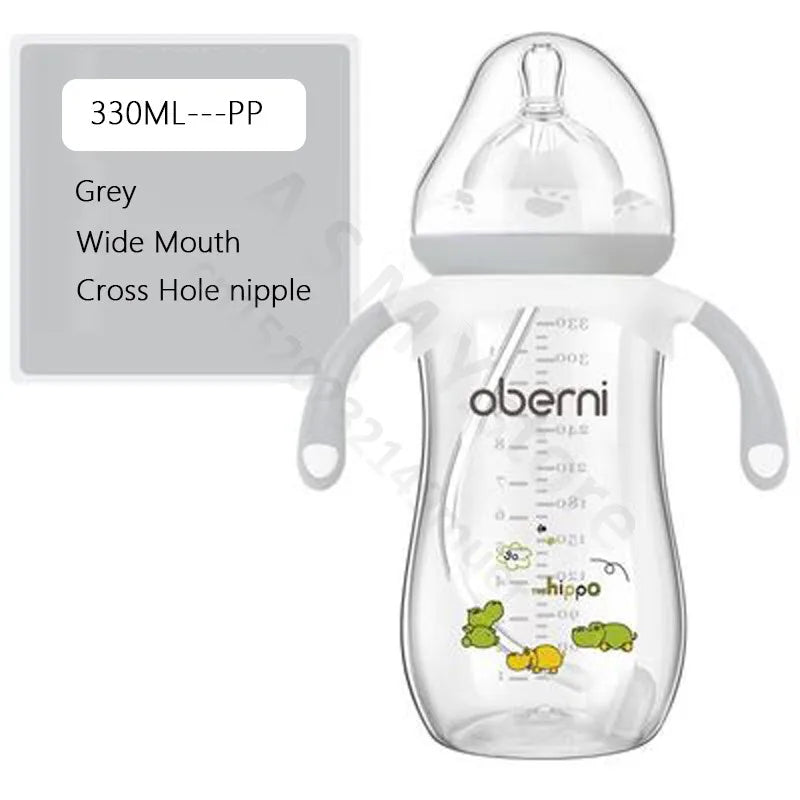 Oberni Anti Colic Wide Neck Baby Bottle 270ml 330ml With Handle For Easy Feeding