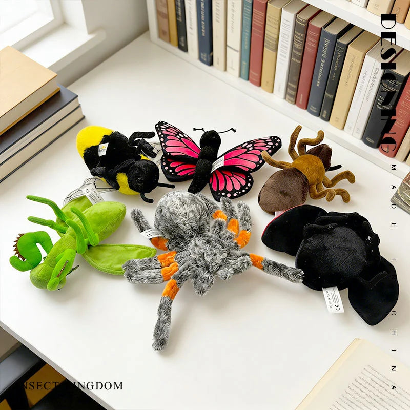 Wholesale 1pcs 6 Kinds Of Insects Plush Toys Lifelike Butterfly Ant Bee Ladybug Mantis Spider Funny Simulated Insect Model Doll