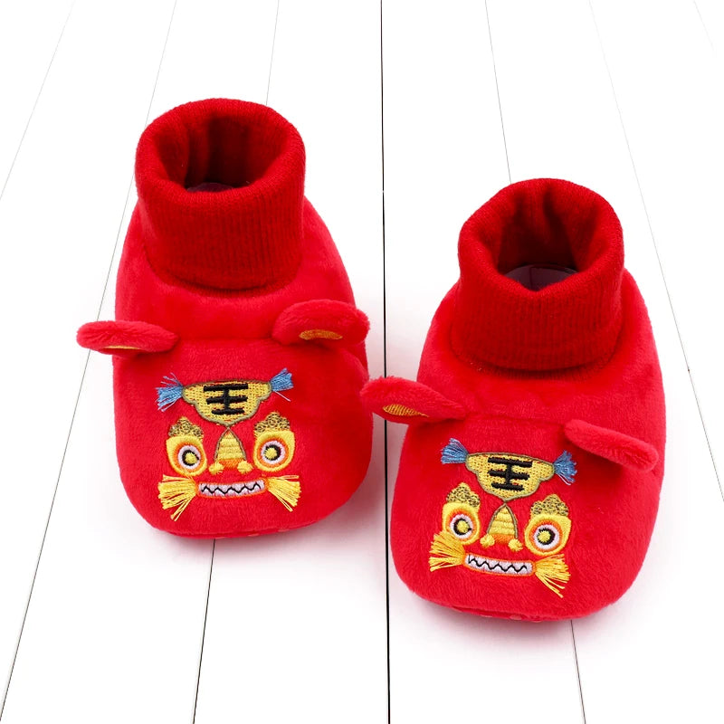 New Year Tiger Head Baby Girls Boys Shoes Socks Tradition Chinese Clothing Soft Sole Comfortable Neonatal Prewalker Indoor Shoes