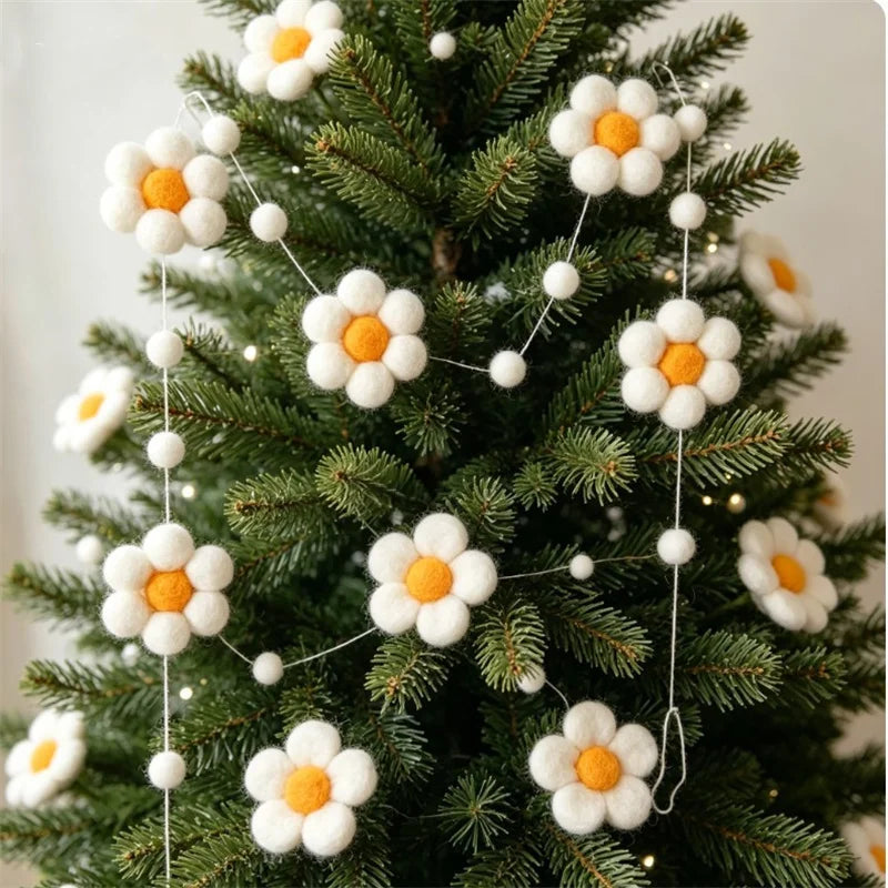 Nordic Style Handmade Pom-Pom Colorful Daisy Flower Garland for Decoration, Shelf Decoration, Wall Hanging Pom-Pom Pink Daisy Wreath, Holiday, Christmas, Wedding, Thanksgiving, Wall Decoration Garland, Tent Curtain Dec - Baby World SA