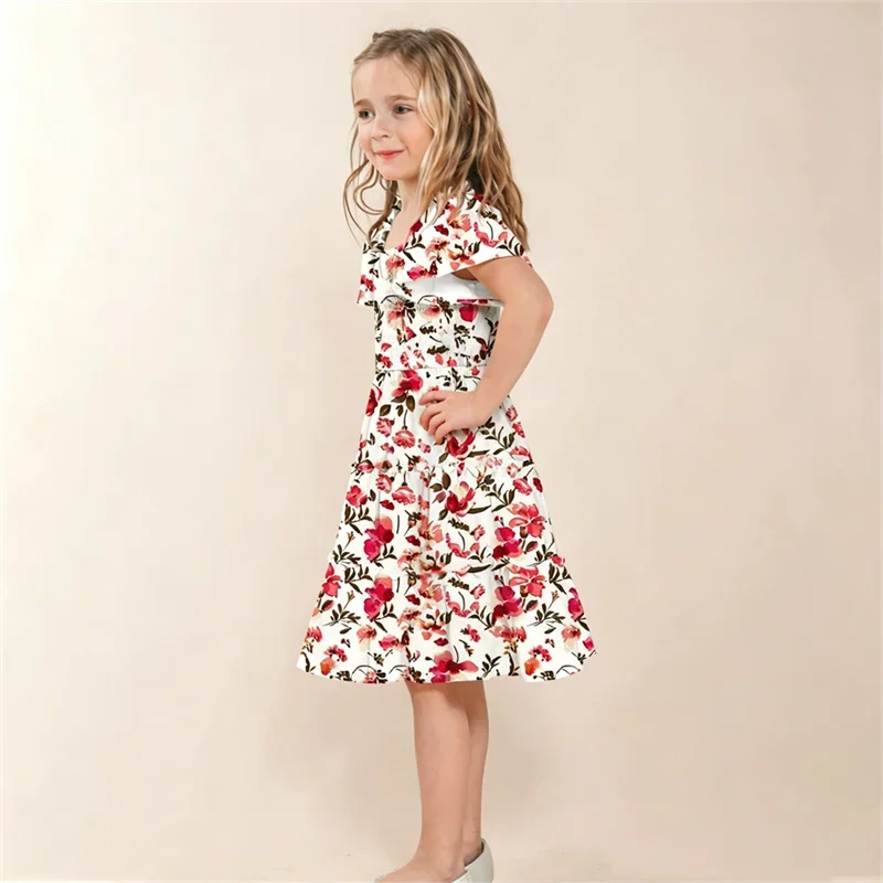 Vintage Mother Daughter Dress Vestidos Family Matching Outfits Children Dress Beach Casual Women Dresses Summer Girls Clothing