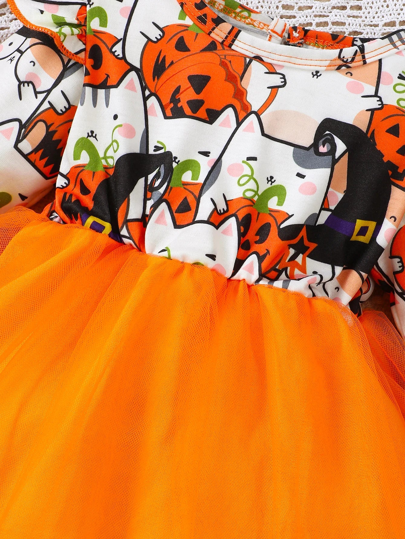 Baby Girl Halloween Dress Cartoon Pumpkin Print Chiffon Dress Suitable for 0-24 Months Baby Girl Halloween Party Outfit