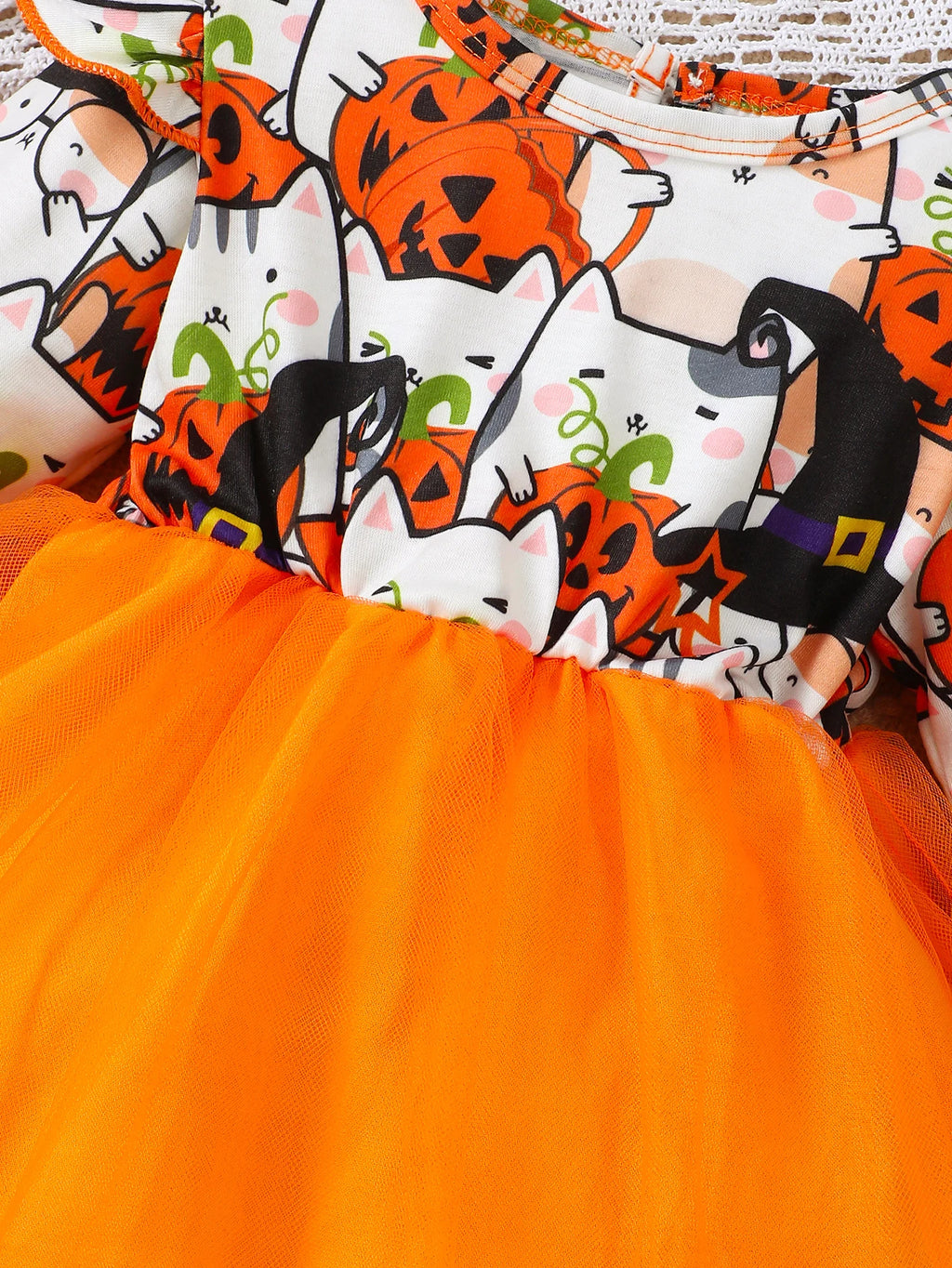 0-3 Year Girl Halloween Dress Round neck Cartoon Halloween Element  Tulle Long sleeved Dress Girl Halloween Party  Dress