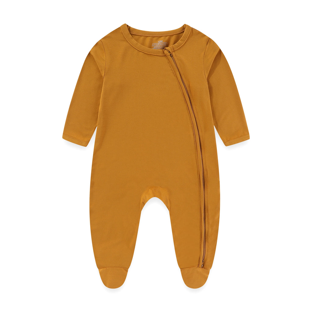 1-Piece Four Seasons Unisex Baby Footed Jumpsuit Solid Color Newborn Boy Girl Zipper Romper Soft Infant Clothes