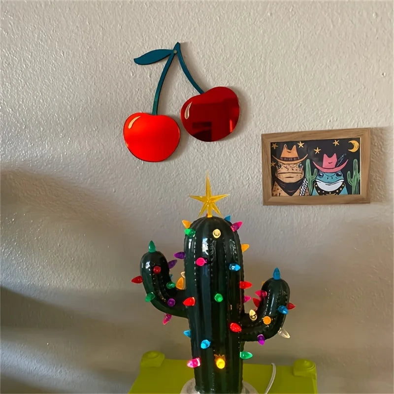 Ins Nordic Style Cute Little Cherry Wall Decoration Mirror, Creative Wall Mirror for Girls' Rooms, Used in Hallways, Living Rooms, Bedrooms, Bathrooms, Home Decorations