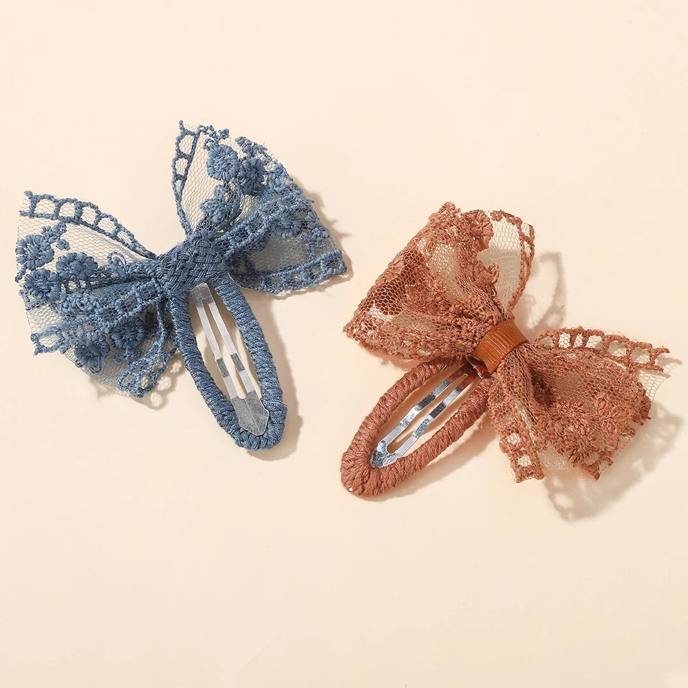 10Pcs Random Color Lace Hairclips Bowknot Handmade Hairgripes for Girls Hair Bang Boutique Barrette