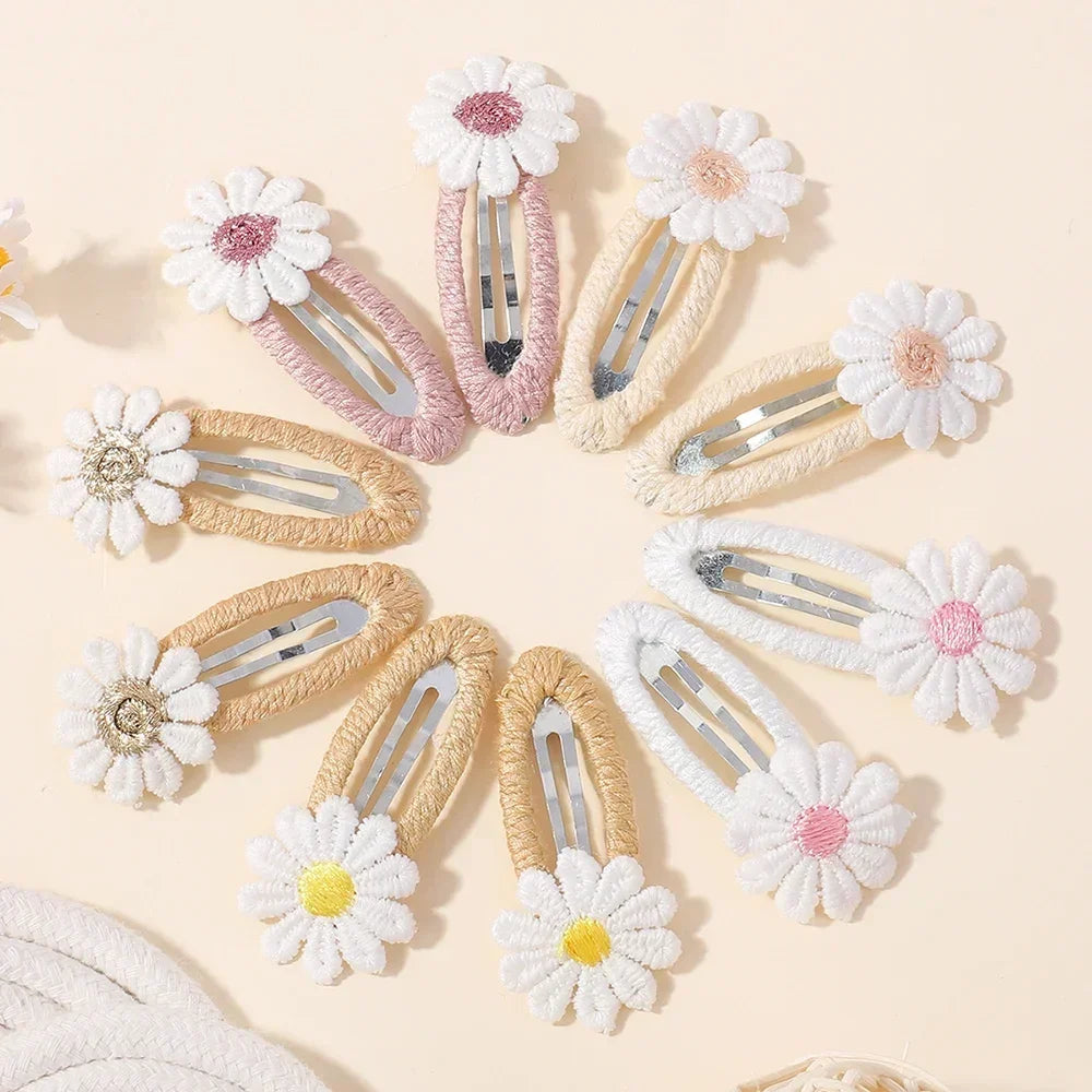 6PCS Cute Daisy Flower Hair Clips Bangs Hairpins for Kids Lace White Barette Princess Hairgripes Children Hair Accessories