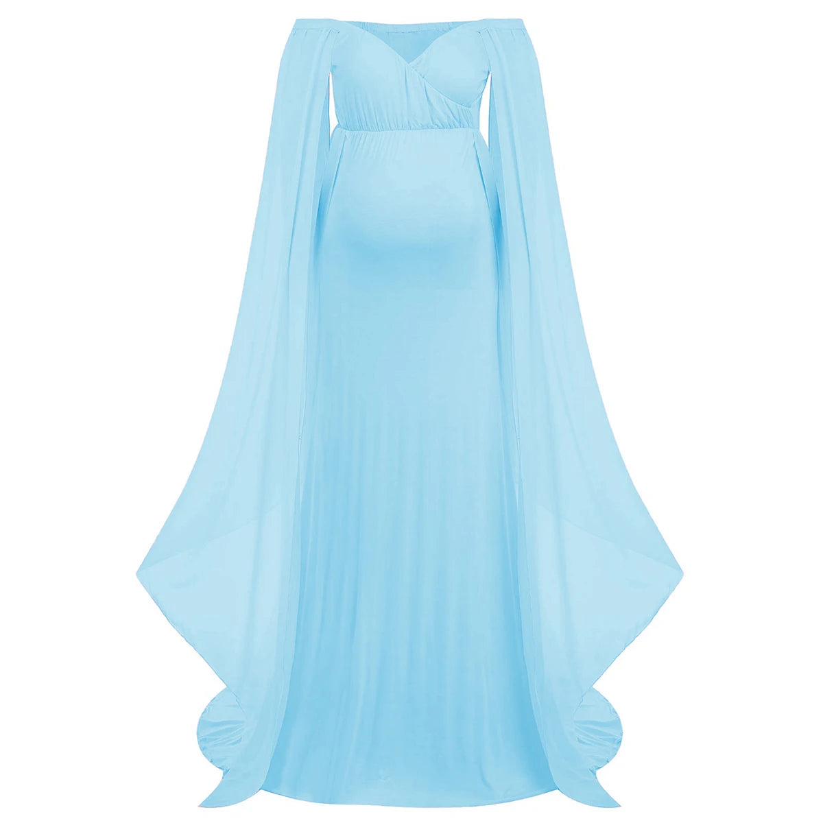 Maternity Long Dress With Shawl Trailing Robe Floating Sleeves For Baby Shower Maternity Photo Shoot Model MTLSW21