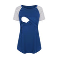 Women Maternity Short Sleeve Nursing Patchwork Color Tops Breastfeeding Blouse