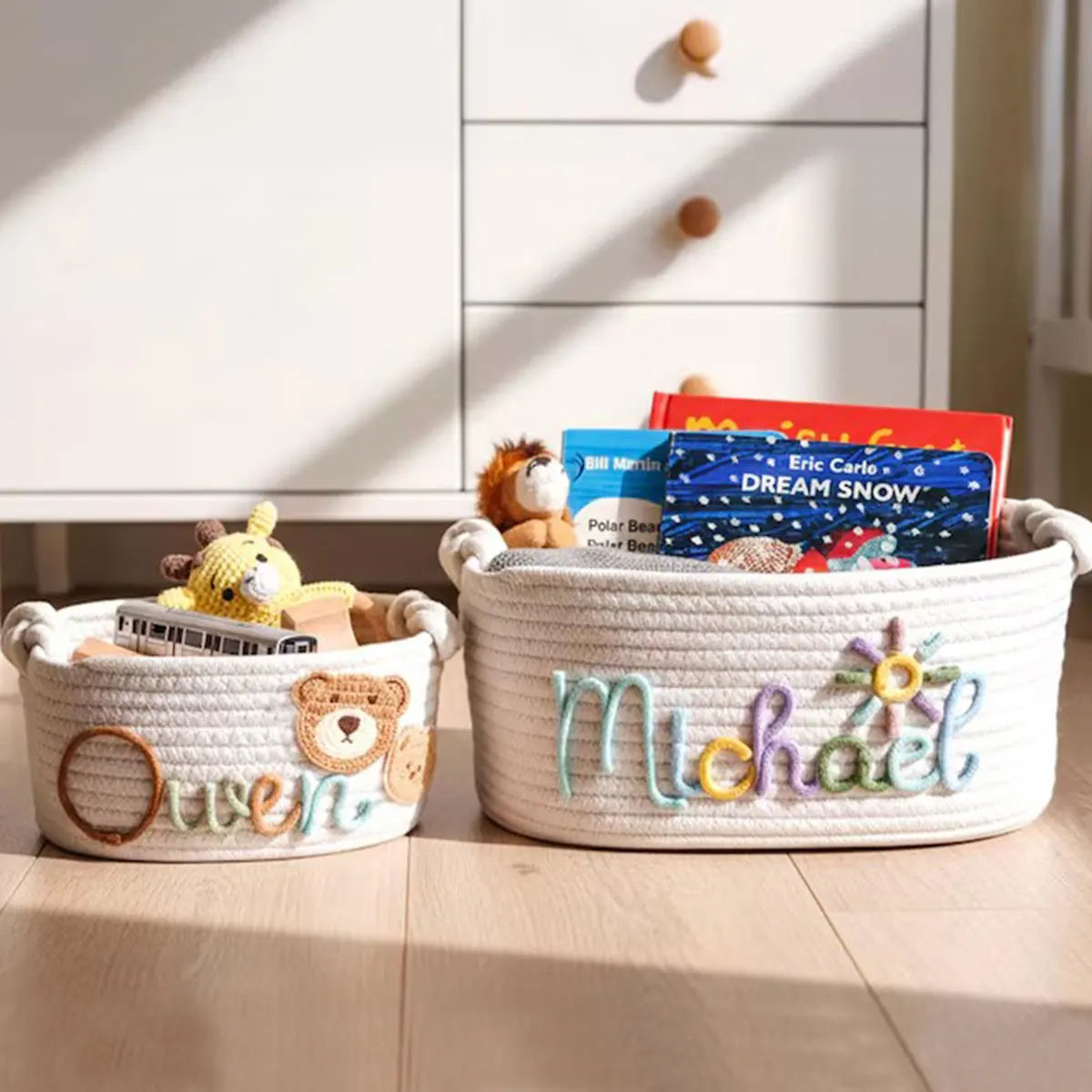 Personalized Cotton Rope Storage Basket with Letter – Handmade Gift & Easter Basket