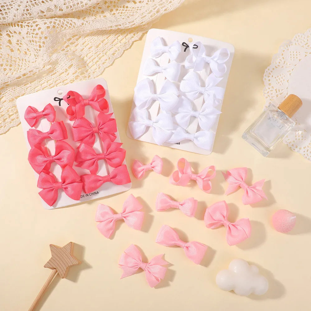 8Pcs/set Solid Color Handmade Hairpins Grosgrain Ribbon Bowknot with Hair Clips for Baby Girls Kids Hair Accessories