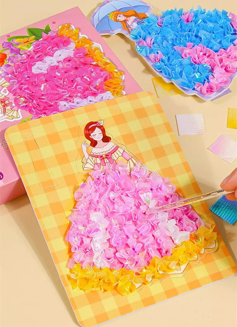 Children's Fabric Art Craze Poke Drawing Craft Toys Creative Puzzle Puncture Painting Poking Sticker Kids Birthday Gift For Girl